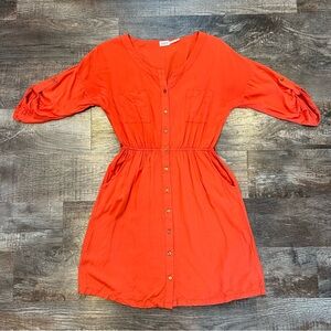 Charming Charlie Lightweight Orange Button Down Dress With Pockets Size Small